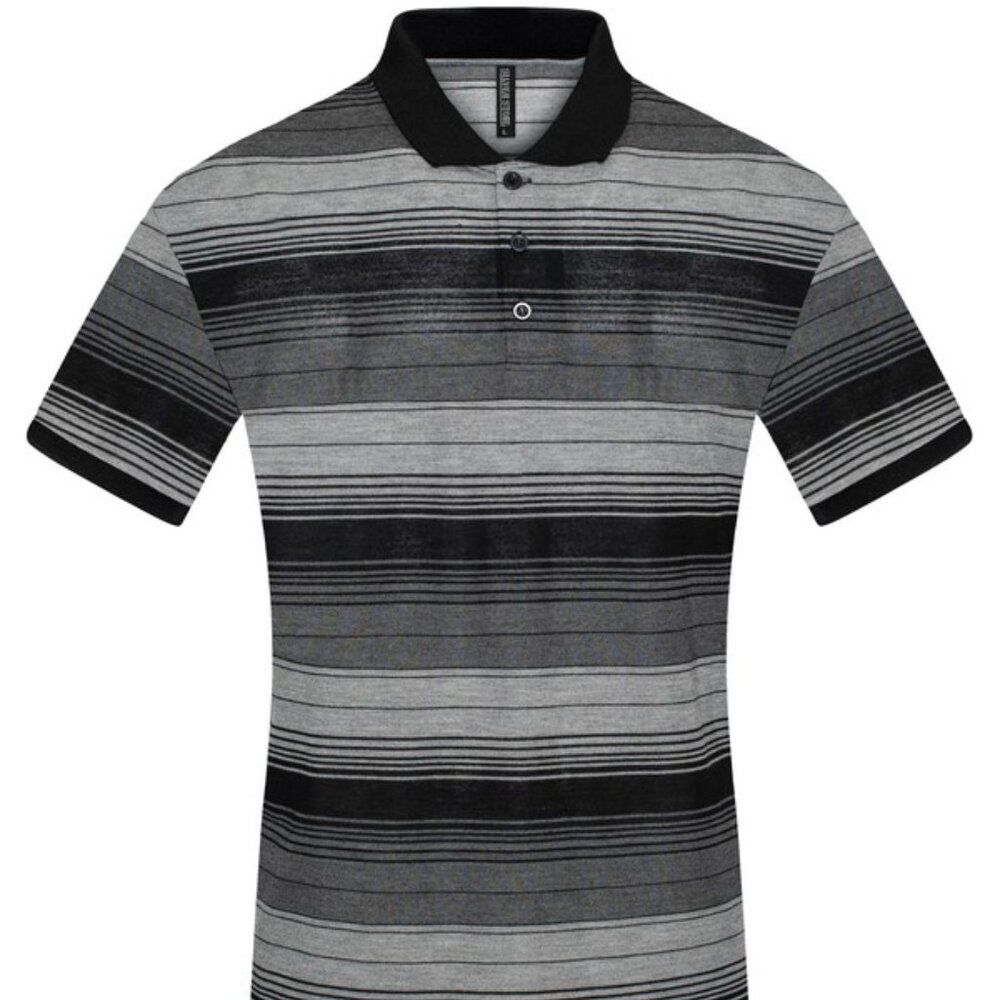 SILVERSTONE STRIPE POLO-Men's-NWT-Small-Black/Grey-Casual, Modern, Versatile